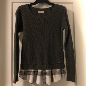 Hollister Green Sweater with Plaid Trim